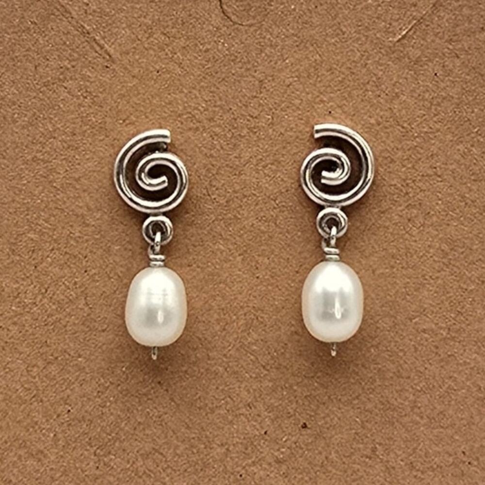 Freshwater Pearl Drop Sterling Silver 925 Signed JH Earrings - Celtic Romance